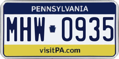 PA license plate MHW0935