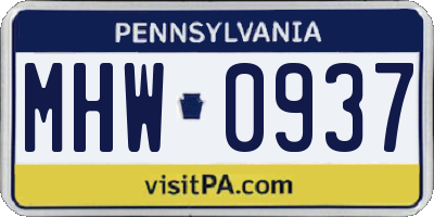 PA license plate MHW0937