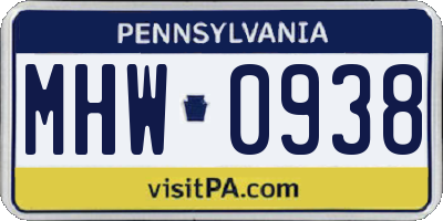 PA license plate MHW0938