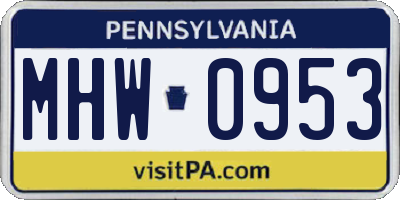 PA license plate MHW0953