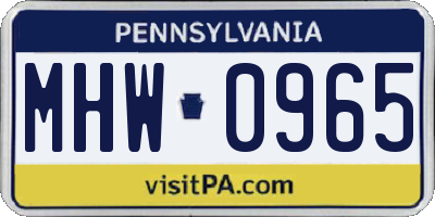 PA license plate MHW0965
