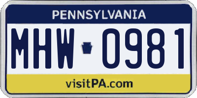 PA license plate MHW0981