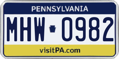 PA license plate MHW0982