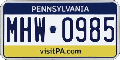 PA license plate MHW0985
