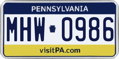 PA license plate MHW0986