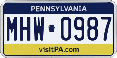 PA license plate MHW0987