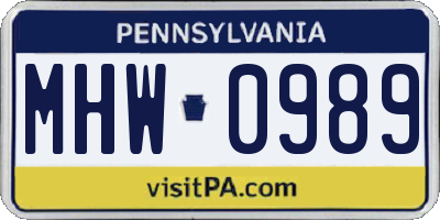 PA license plate MHW0989