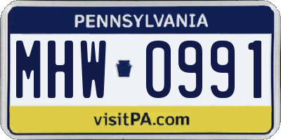 PA license plate MHW0991
