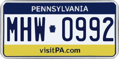 PA license plate MHW0992
