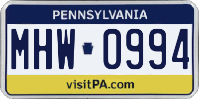 PA license plate MHW0994