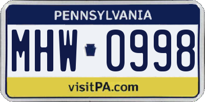 PA license plate MHW0998