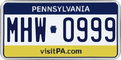 PA license plate MHW0999