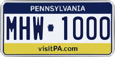 PA license plate MHW1000