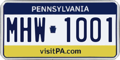 PA license plate MHW1001