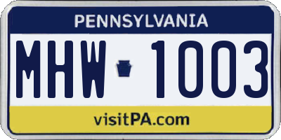 PA license plate MHW1003