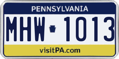 PA license plate MHW1013