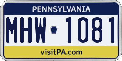 PA license plate MHW1081