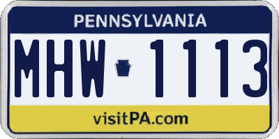 PA license plate MHW1113