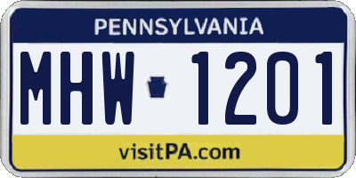 PA license plate MHW1201