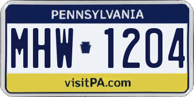 PA license plate MHW1204