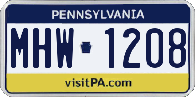 PA license plate MHW1208
