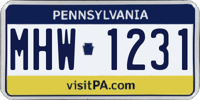 PA license plate MHW1231