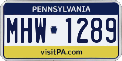 PA license plate MHW1289