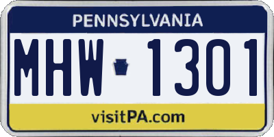 PA license plate MHW1301