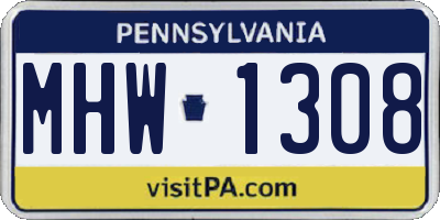 PA license plate MHW1308