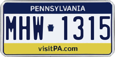 PA license plate MHW1315