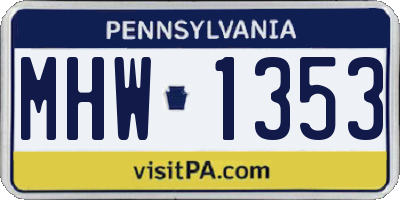 PA license plate MHW1353