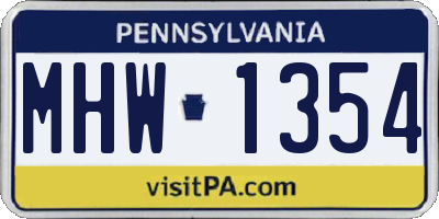 PA license plate MHW1354