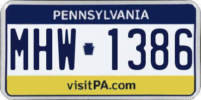 PA license plate MHW1386