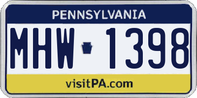 PA license plate MHW1398