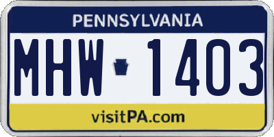 PA license plate MHW1403