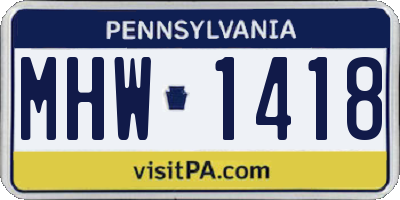 PA license plate MHW1418