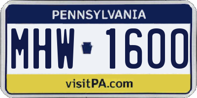 PA license plate MHW1600