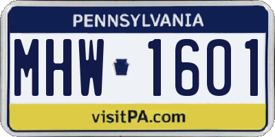 PA license plate MHW1601