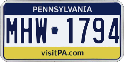 PA license plate MHW1794