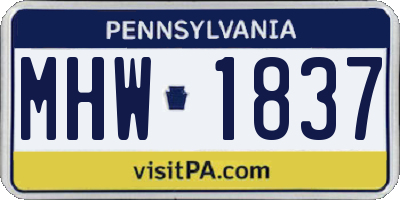 PA license plate MHW1837