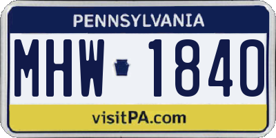 PA license plate MHW1840