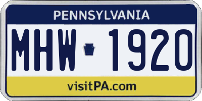 PA license plate MHW1920