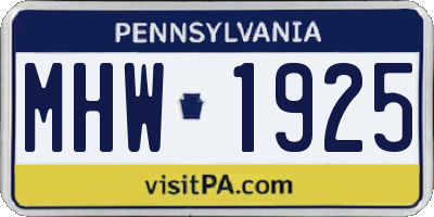 PA license plate MHW1925