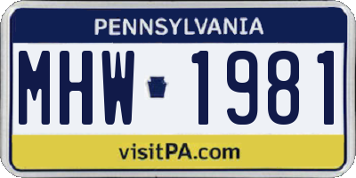 PA license plate MHW1981