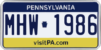 PA license plate MHW1986
