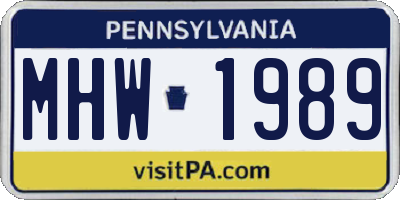 PA license plate MHW1989