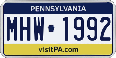 PA license plate MHW1992