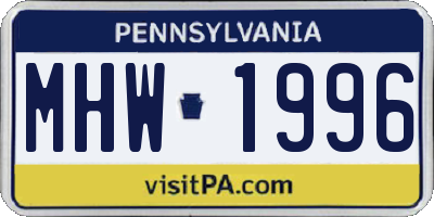PA license plate MHW1996