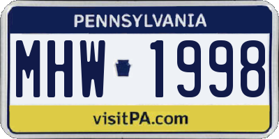 PA license plate MHW1998
