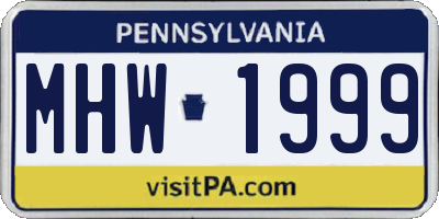 PA license plate MHW1999